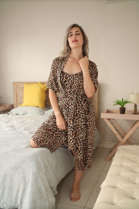 Rayon Leopard Nightie and Gown Combo Set