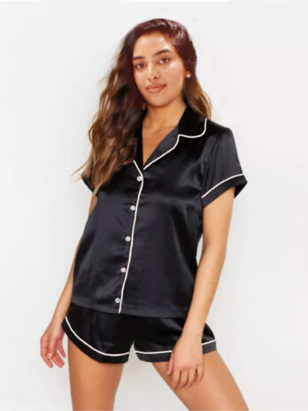 Black satin short summer set