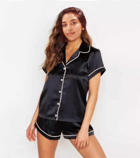 Black satin short summer set