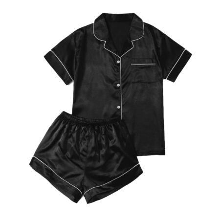 Black satin short summer set - Image 2