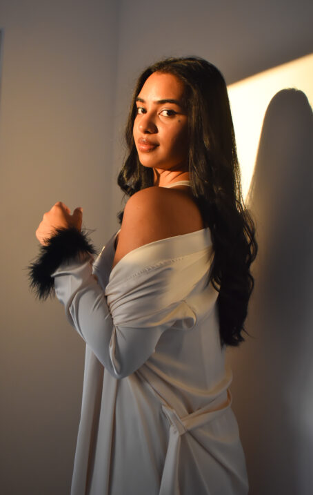 Satin Milk Winter Robe with Fur Cuff - Image 2