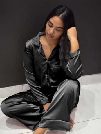 Black Satin Winter Pj set