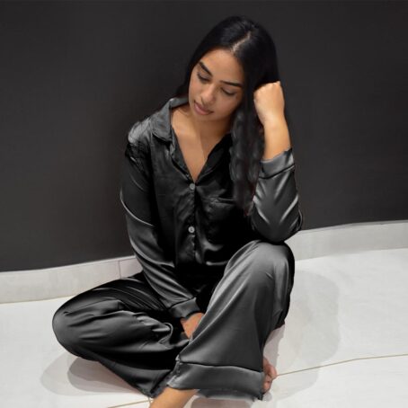 Black Satin Winter Pj set