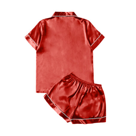PJ Warehouse Ruby Red Satin Short Top Short Pants Pj /Black Piping - Image 3