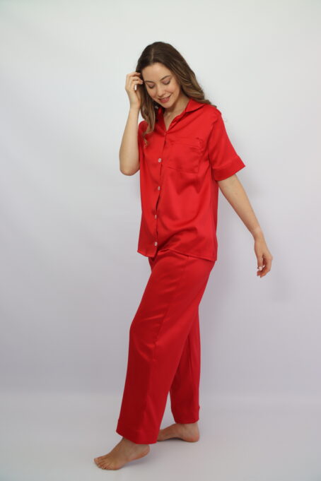 Short top Long Pants Red Satin Pj - Image 2