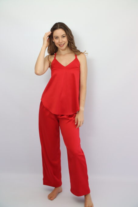 Swing Top Long Pants Red Satin Pj
