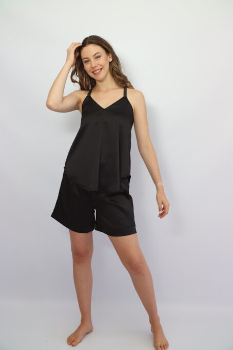 Swing Top with Shorts Black Satin Pj