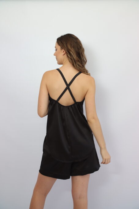 Swing Top with Shorts Black Satin Pj - Image 4