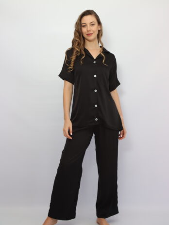 Short top Long Pants Black Satin Pj