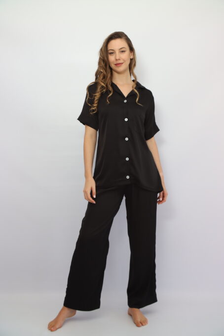 Short top Long Pants Black Satin Pj
