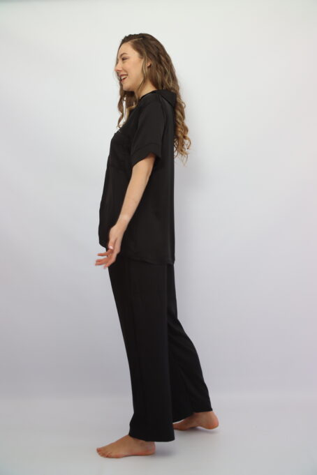 Short top Long Pants Black Satin Pj - Image 3