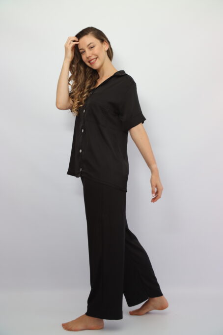 Short top Long Pants Black Satin Pj - Image 4