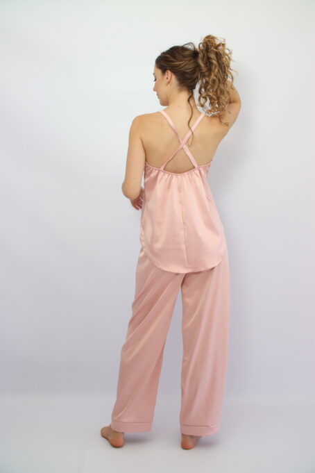 Swing Top Long Pants Pink Satin Pj - Image 2