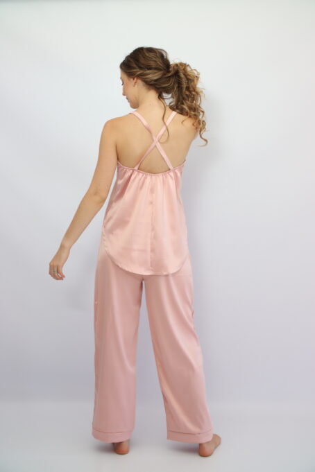 Swing Top Long Pants Pink Satin Pj - Image 4