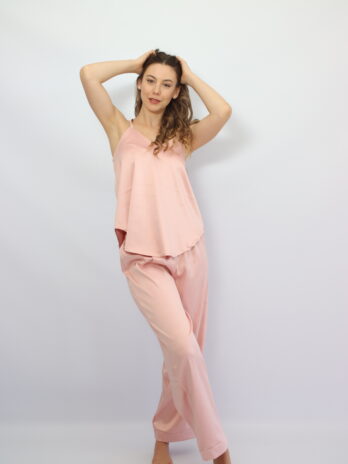 Swing Top Long Pants Pink Satin Pj
