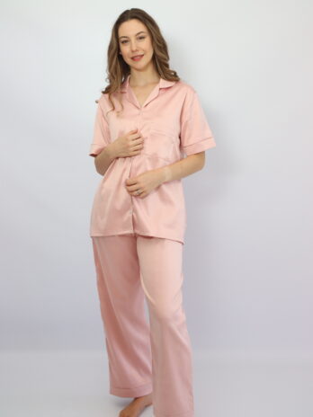 Short top Long Pants Pink Satin Pj