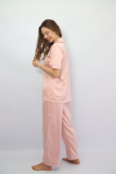 Short top Long Pants Pink Satin Pj - Image 4