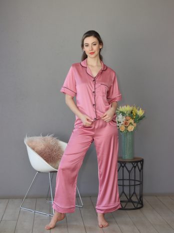 Short top Long Pants Plum Satin Pj