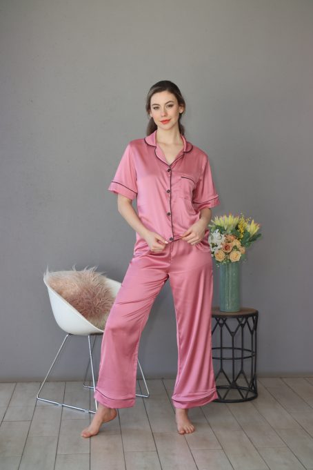 Short top Long Pants Plum Satin Pj