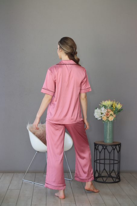 Short top Long Pants Plum Satin Pj - Image 3