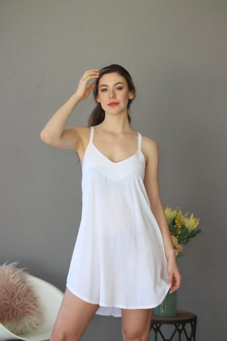 White Viscose Cotton Strappy Nightie And Gown - Image 4