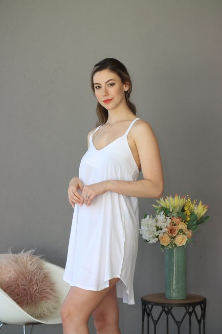 White Viscose Cotton Strappy Nightie And Gown - Image 5