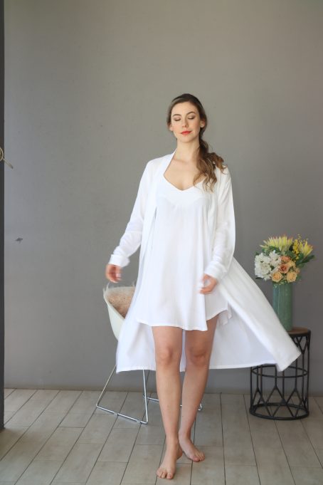 White Viscose Cotton Strappy Nightie And Gown - Image 7