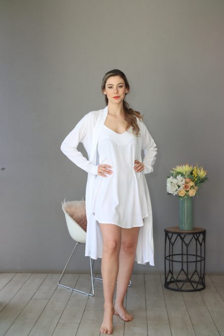 White Viscose Cotton Strappy Nightie And Gown - Image 6