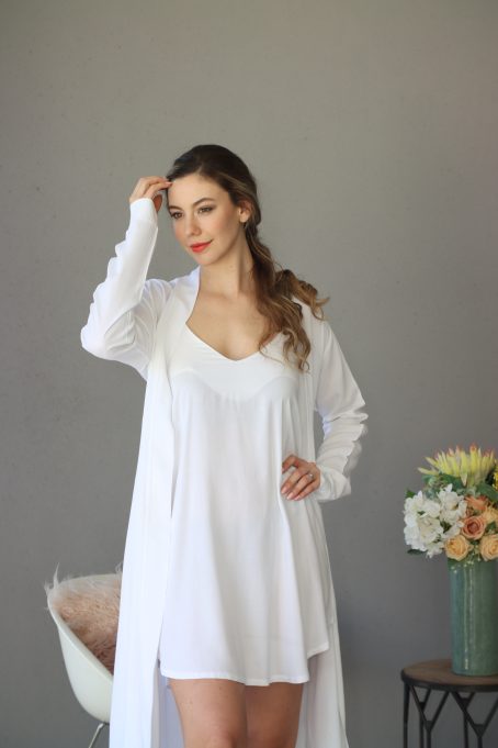 White Viscose Cotton Strappy Nightie And Gown