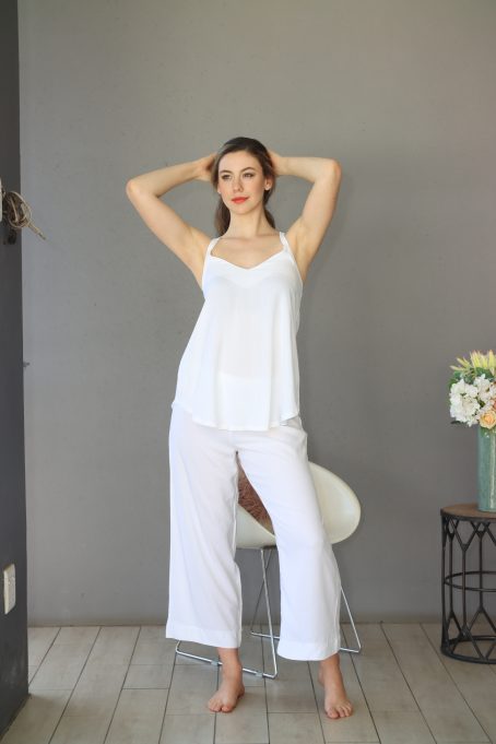 White Swing Top Long Pants Viscose Cotton Pj