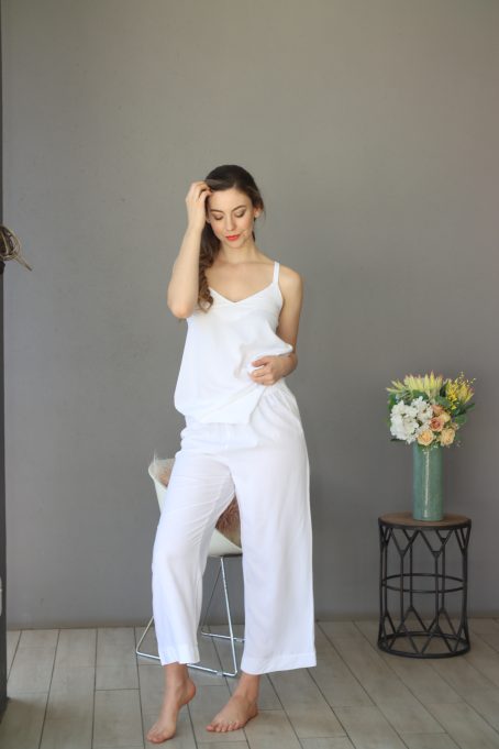 White Swing Top Long Pants Viscose Cotton Pj - Image 4