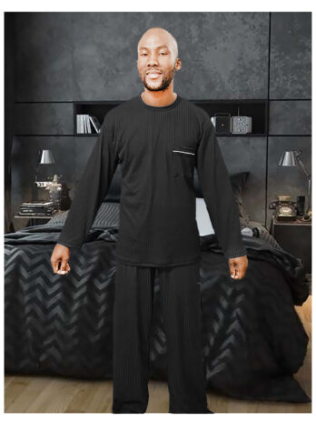PJ Warehouse Mens Ribbed Winter Pj - Black