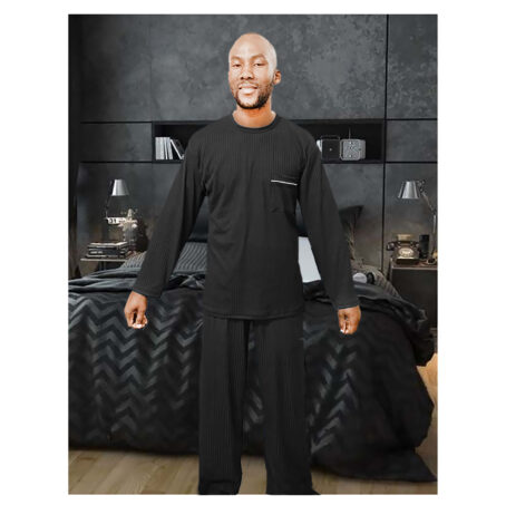 PJ Warehouse Mens Ribbed Winter Pj - Black