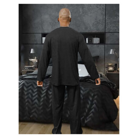 PJ Warehouse Mens Ribbed Winter Pj - Black - Image 3
