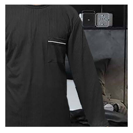 PJ Warehouse Mens Ribbed Winter Pj - Black - Image 2