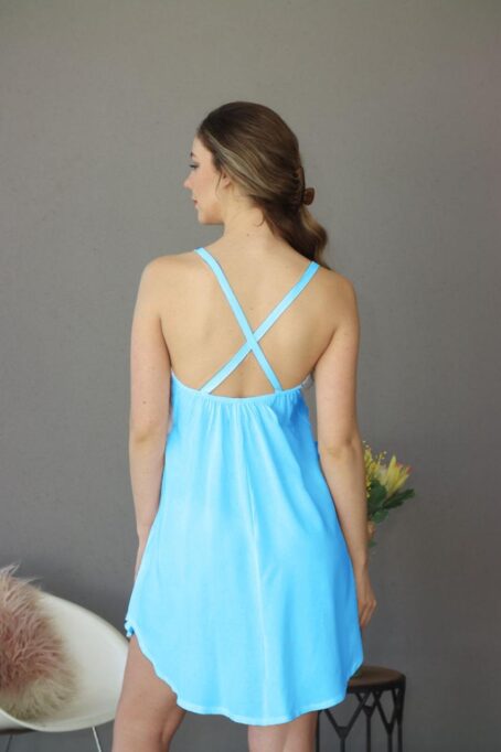 Sky Blue Viscose Cotton Strappy Nightie - Image 2