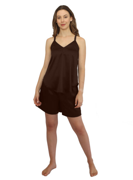 Chocolate Brown Airflow Strappy Top and Shorts - Image 2