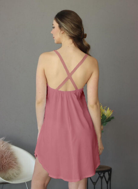 Turkish Rose Viscose Cotton Strappy Nightie - Image 2