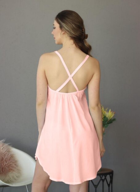 Pink Viscose Cotton Strappy Nightie - Image 3