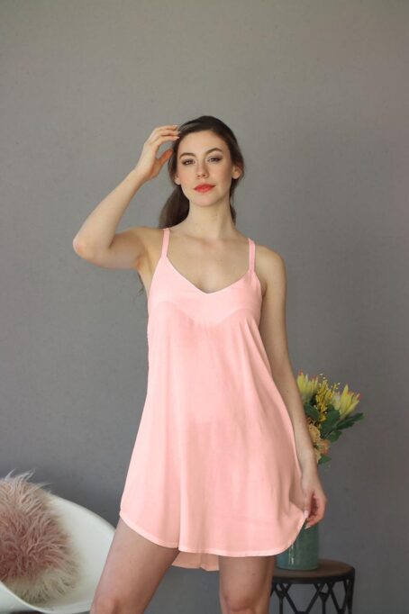 Pink Viscose Cotton Strappy Nightie