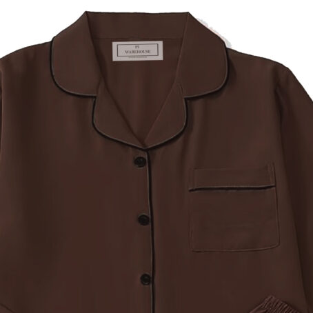 PJ Warehouse Chocloate Brown Winter Pj with Black Piping - Image 4