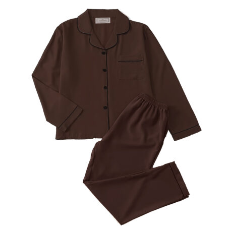 PJ Warehouse Chocloate Brown Winter Pj with Black Piping - Image 3