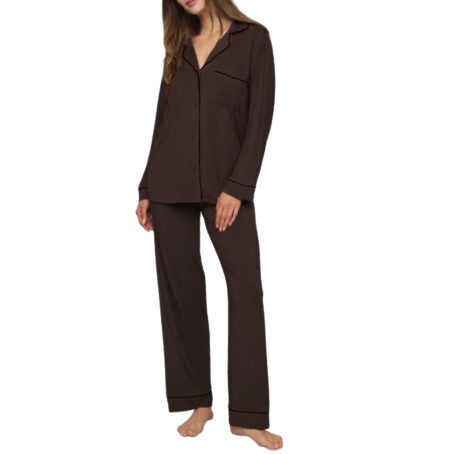 PJ Warehouse Chocloate Brown Winter Pj with Black Piping
