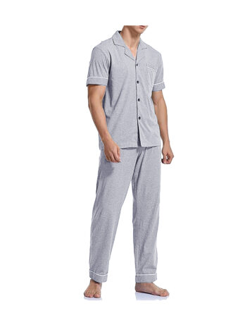 PJ Warehouse Men's Melange Grey Mid Season Button Down PJ Set