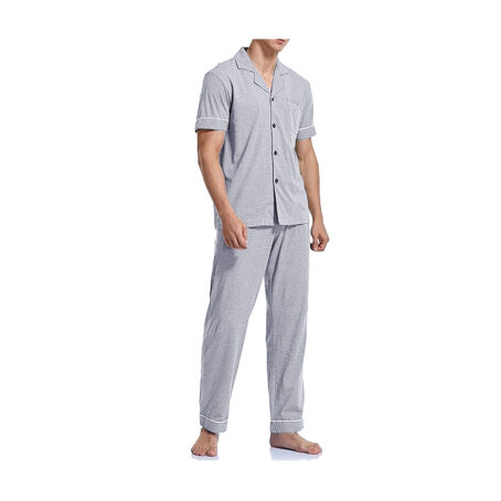 PJ Warehouse Men's Melange Grey Mid Season Button Down PJ Set
