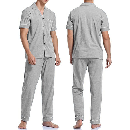 PJ Warehouse Men's Melange Grey Mid Season Button Down PJ Set - Image 2