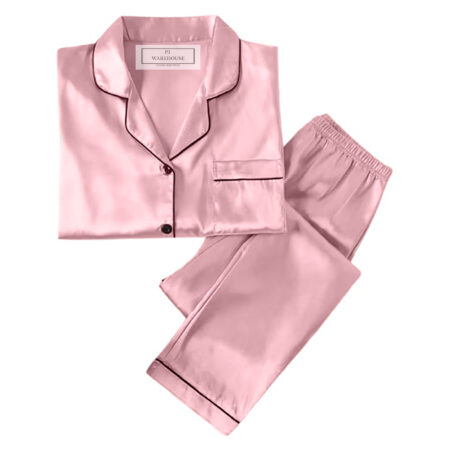 PJ Warehouse Satin Pink Winter PJ with Black Piping - Image 5