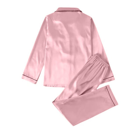 PJ Warehouse Satin Pink Winter PJ with Black Piping - Image 4