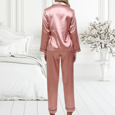 PJ Warehouse Satin Pink Winter PJ with Black Piping - Image 3
