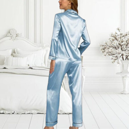 PJ Warehouse Sky Blue Satin Winter PJ with Black Piping - Image 3
